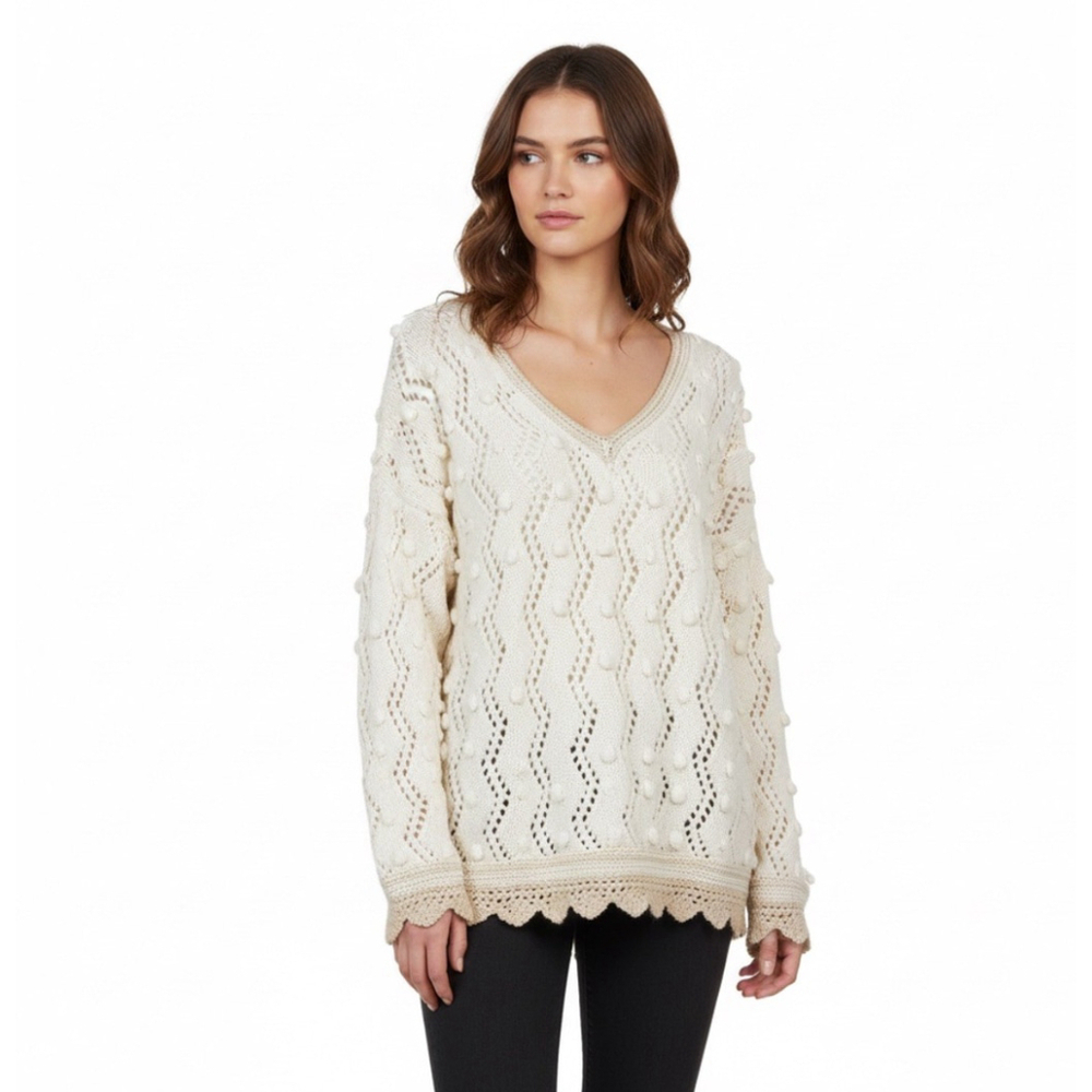 Express Tricot Handknitted White Puff Sweater (oversized)